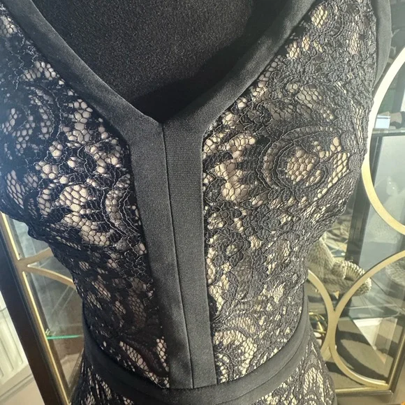 Black Evening Dress with Lace Detail - Picture 3 of 9